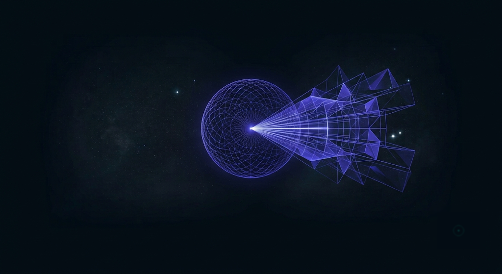 Abstract visualization of a world-building relationship network as a faceted prism